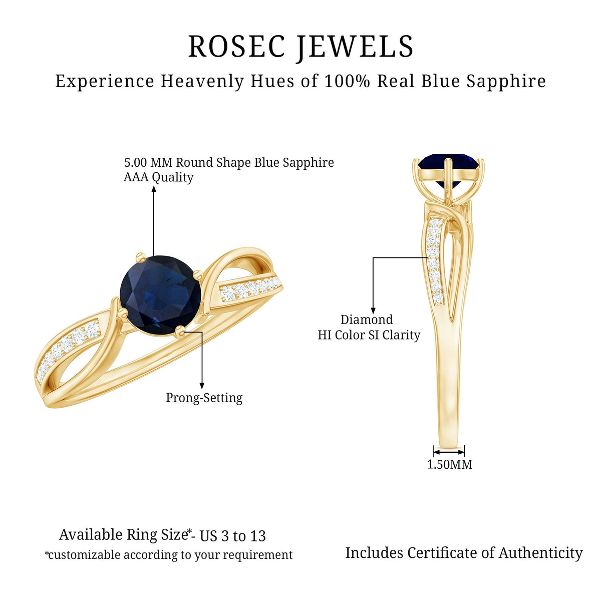 Blue Sapphire Engagement Ring, 0.95 Carat Diamond Infinity Band