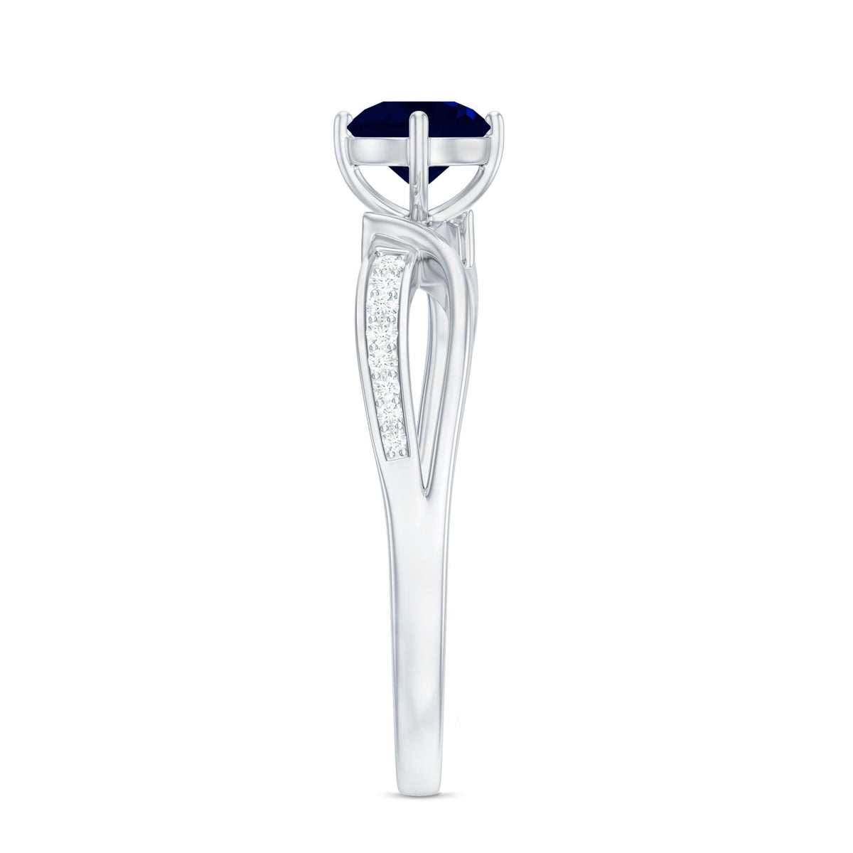 Blue Sapphire Engagement Ring, 0.95 Carat Diamond Infinity Band