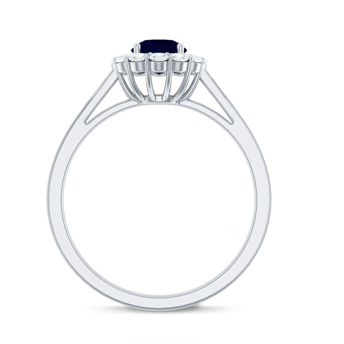 Blue Sapphire Engagement Ring, 0.95 Carat Round Diamond Halo