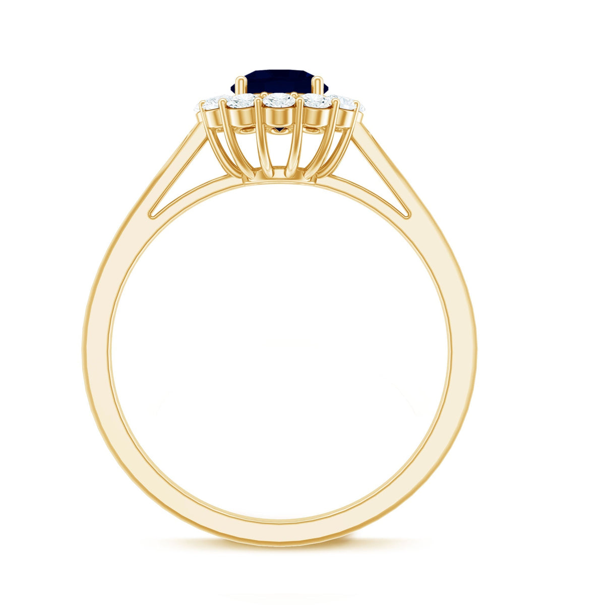 Blue Sapphire Engagement Ring, 0.95 Carat Round Diamond Halo