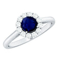 Blue Sapphire Engagement Ring, 0.95 Carat Round Diamond Halo