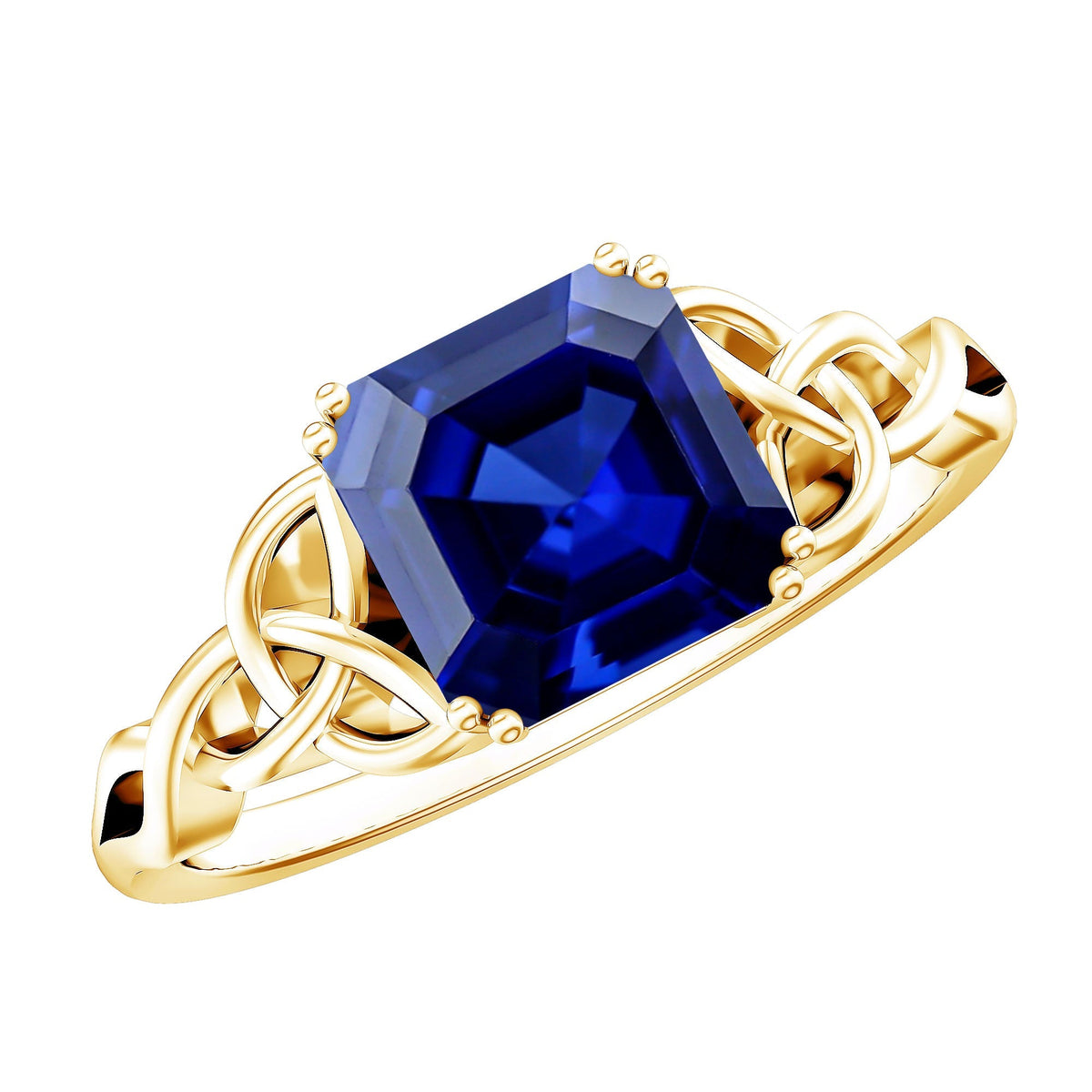 Blue Sapphire Engagement Ring, 4.8 Carat Asscher Cut Celtic Knot