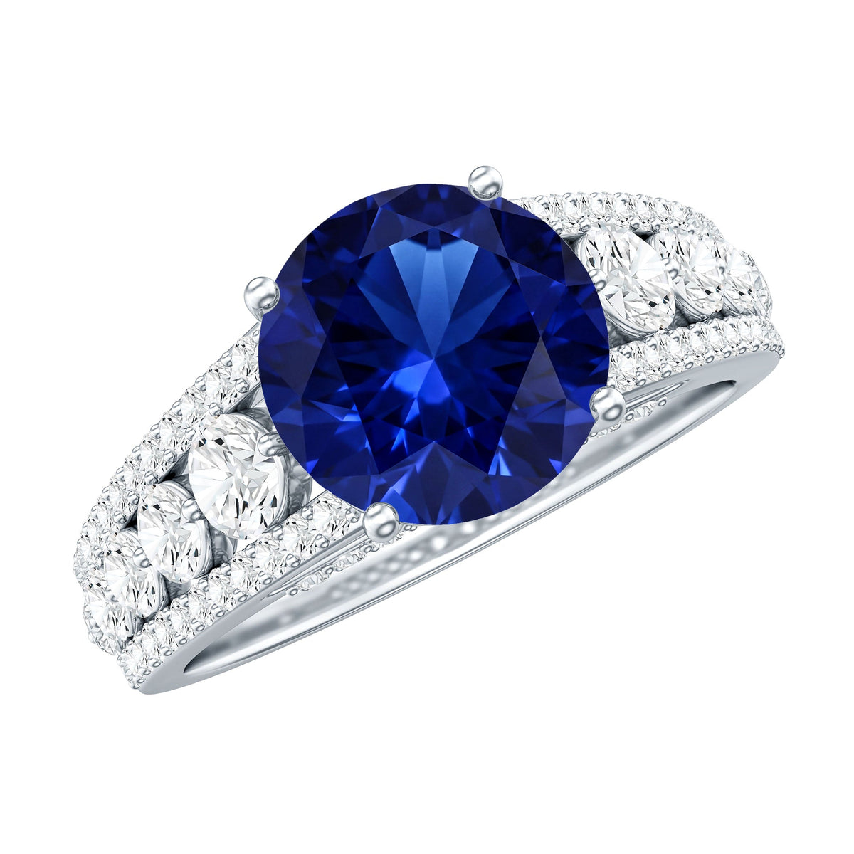 Blue Sapphire Engagement Ring, Created Moissanite Solitaire Ring