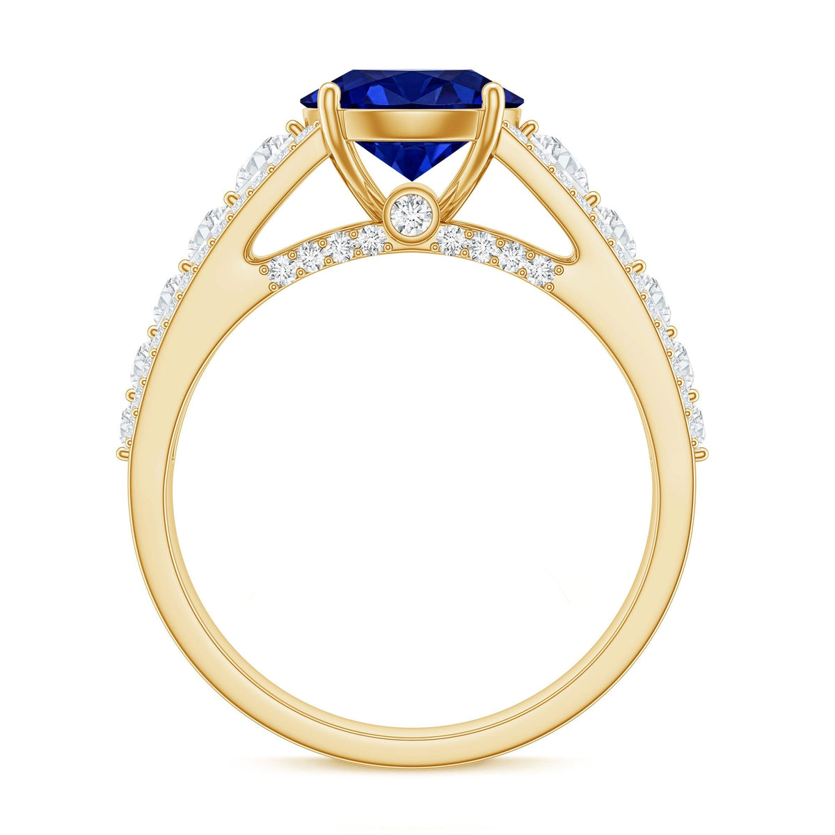 Blue Sapphire Engagement Ring, Created Moissanite Solitaire Ring