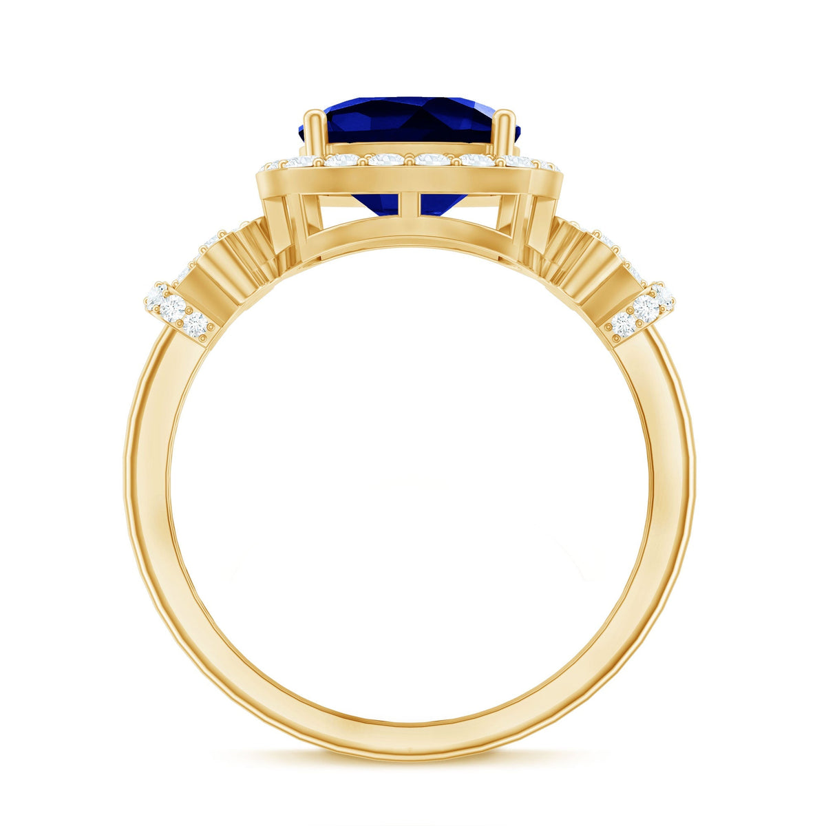 Blue Sapphire Engagement Ring, Cushion Cut, Diamond Accents
