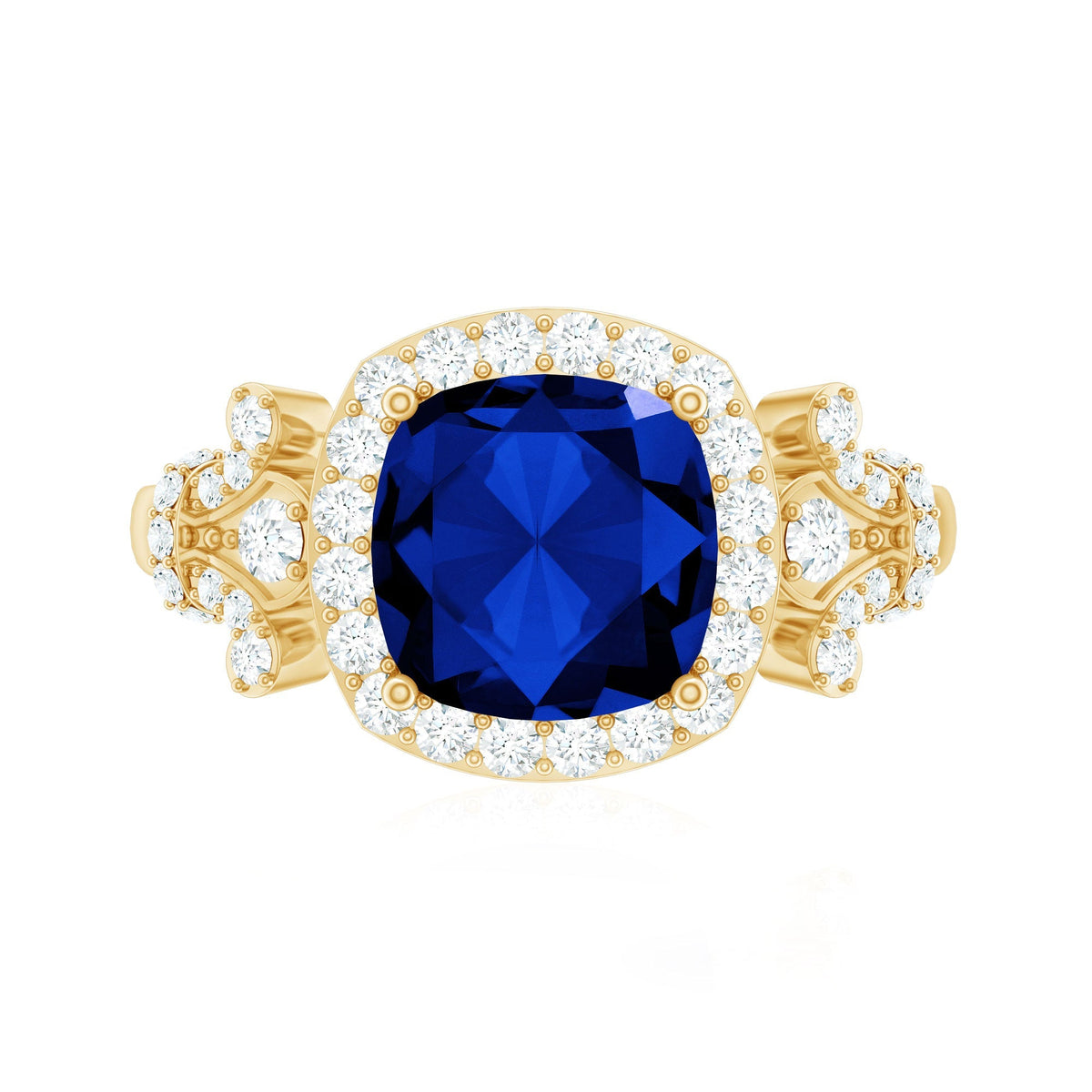 Blue Sapphire Engagement Ring, Cushion Cut, Diamond Accents