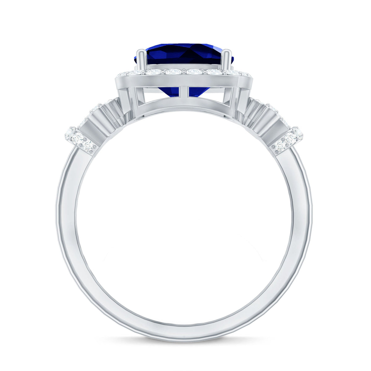 Blue Sapphire Engagement Ring, Cushion Cut, Diamond Accents