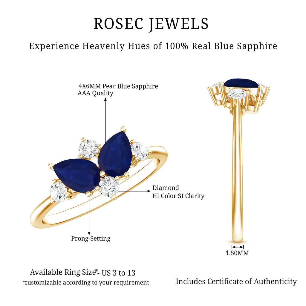 Blue Sapphire Engagement Ring, Diamond Cluster Ring Certificate