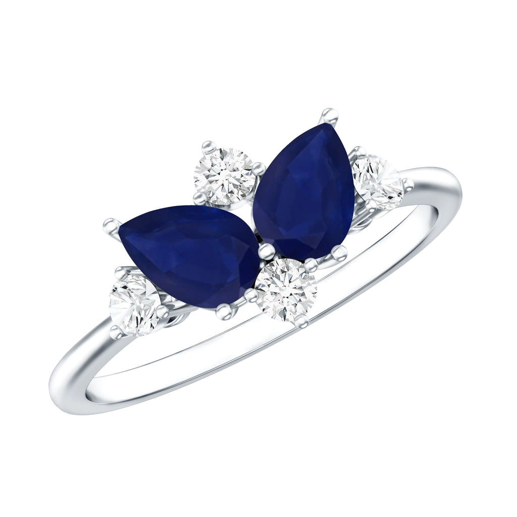 Blue Sapphire Engagement Ring, Diamond Cluster Ring Certificate