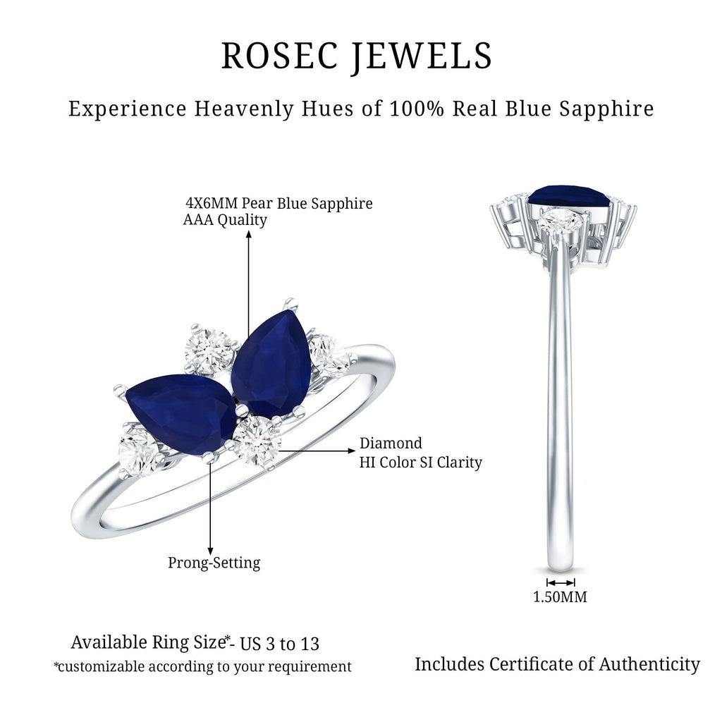 Blue Sapphire Engagement Ring, Diamond Cluster Ring Certificate