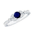 Blue Sapphire Engagement Ring, Diamond Milgrain Art Deco Band