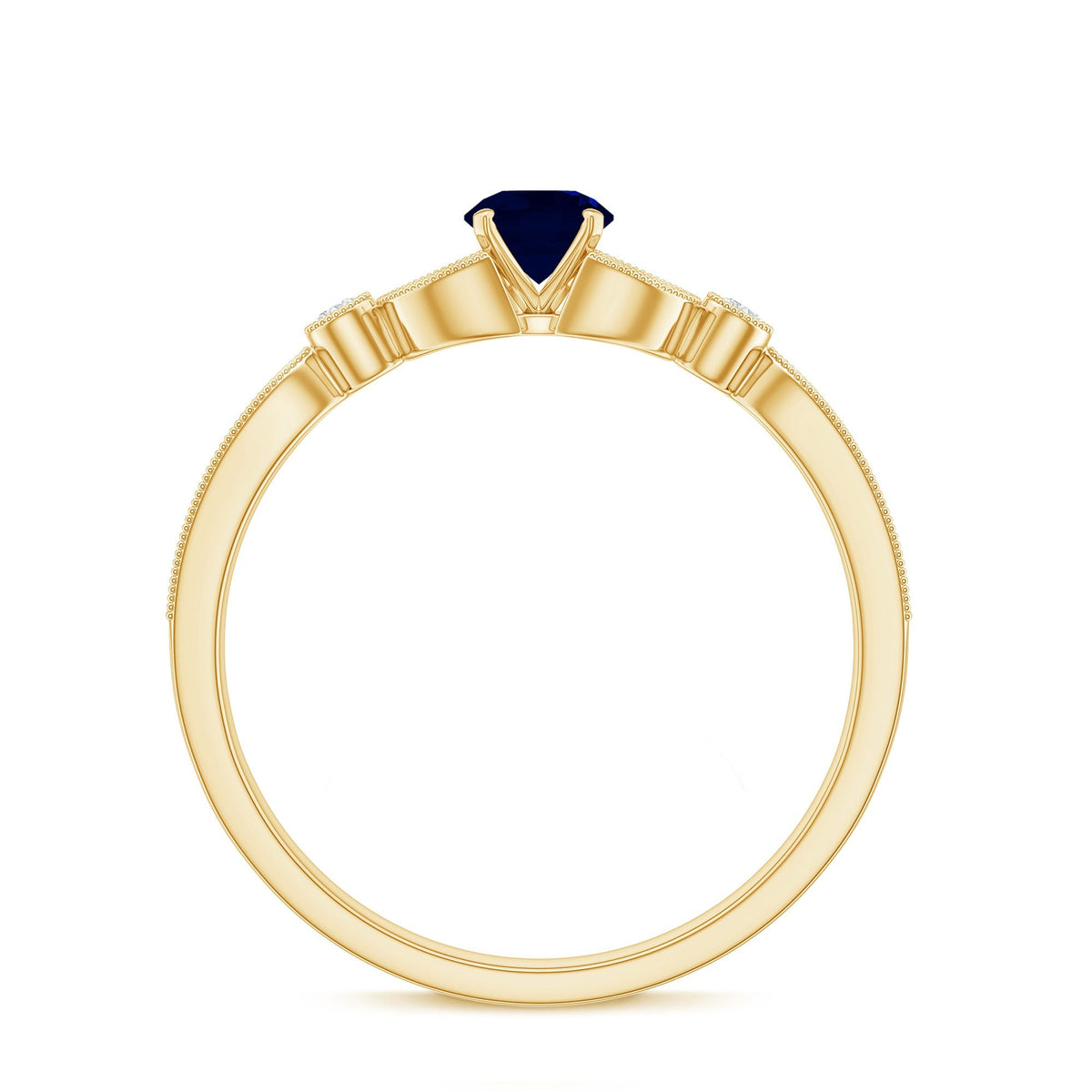 Blue Sapphire Engagement Ring, Diamond Milgrain Art Deco Band