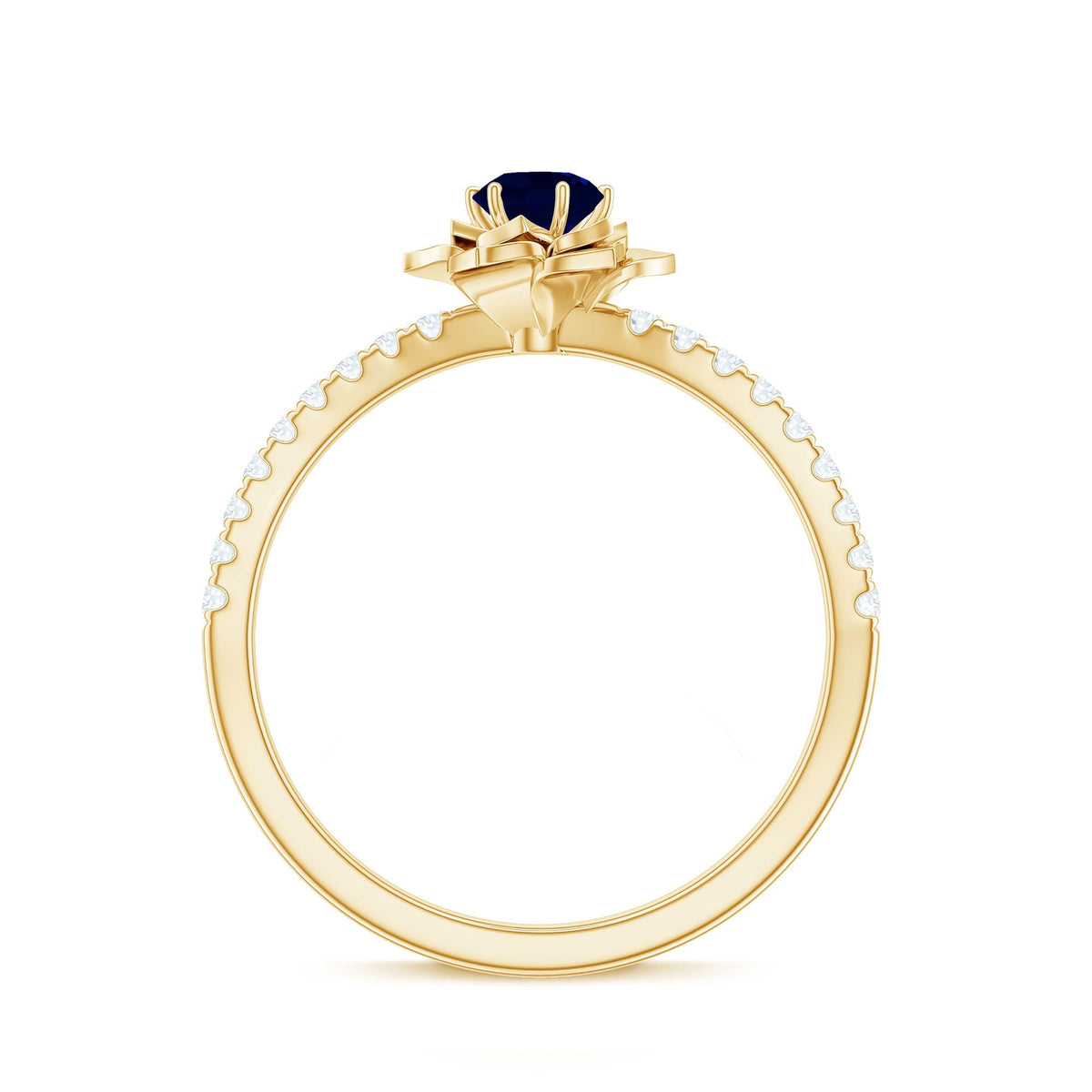 Blue Sapphire Engagement Ring Diamond Rose Flower Design