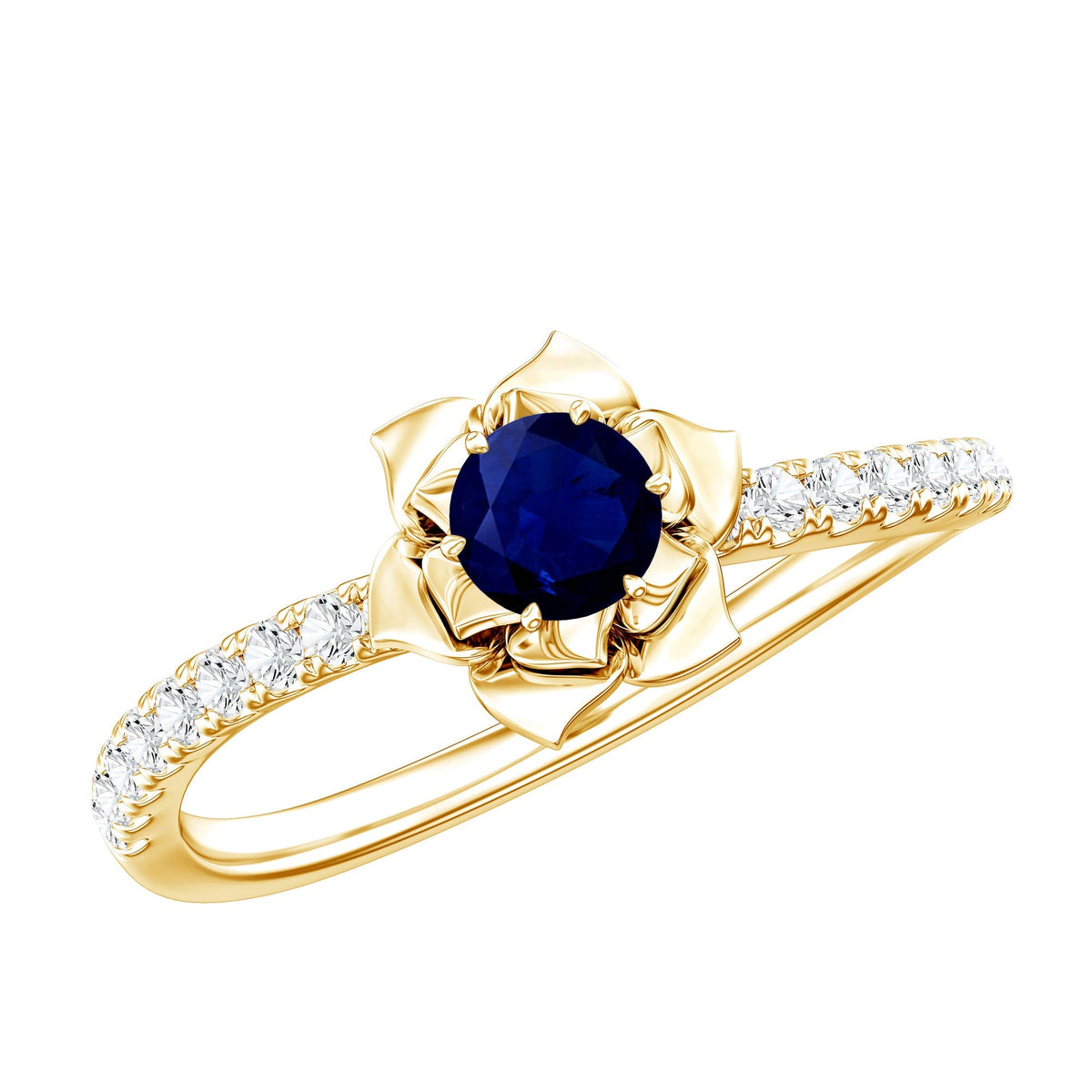 Blue Sapphire Engagement Ring Diamond Rose Flower Design