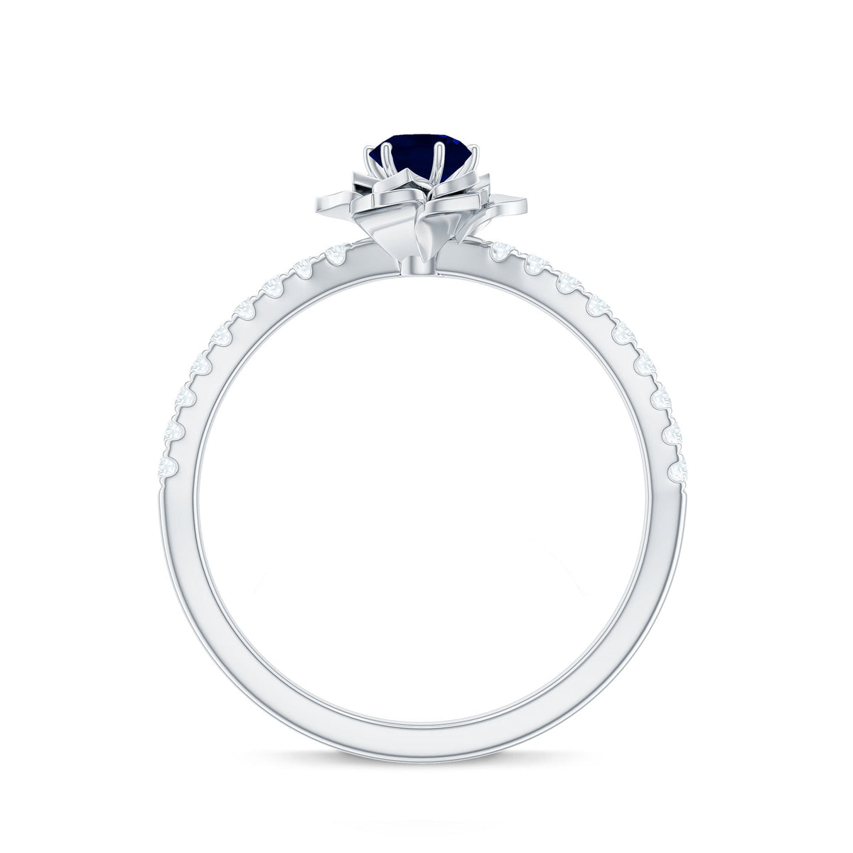 Blue Sapphire Engagement Ring Diamond Rose Flower Design