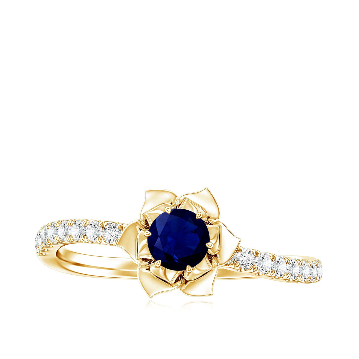 Blue Sapphire Engagement Ring Diamond Rose Flower Design