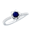 Blue Sapphire Engagement Ring Diamond Rose Flower Design