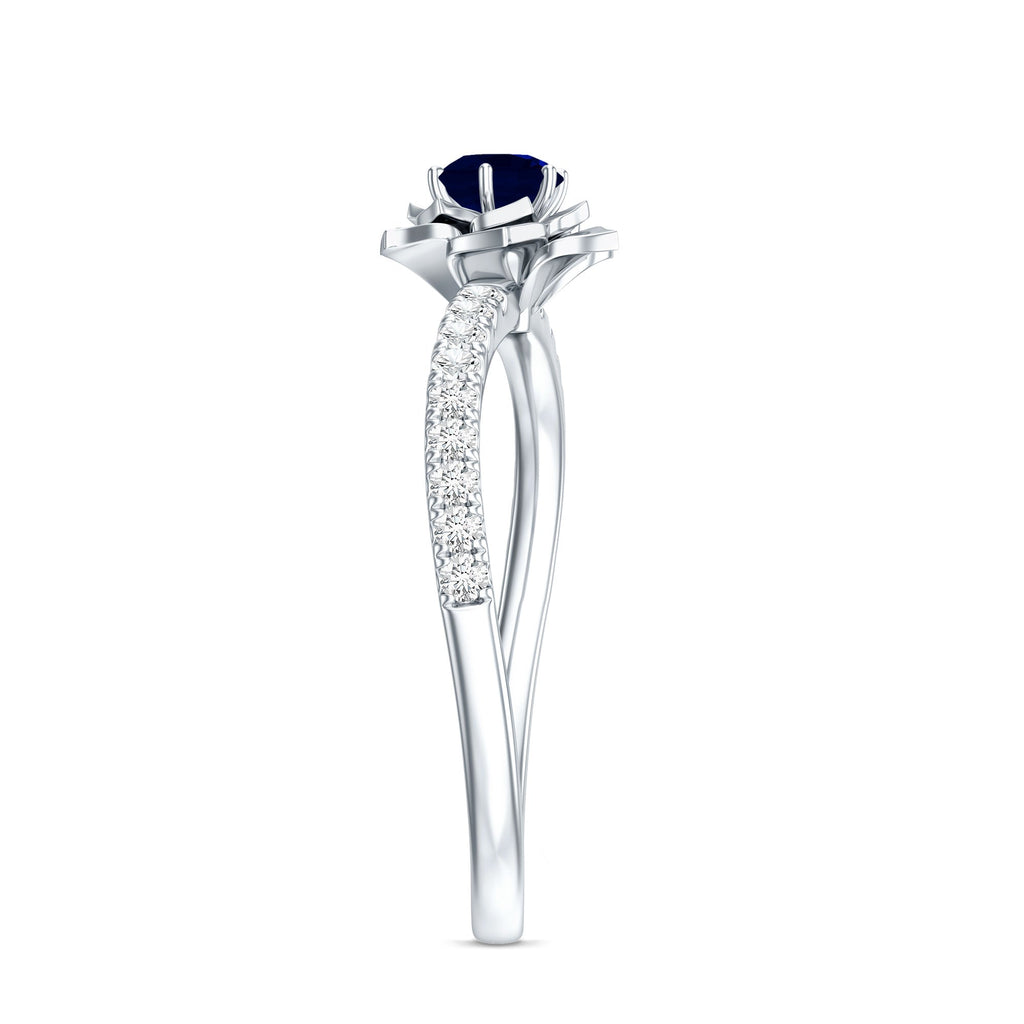 Blue Sapphire Engagement Ring Diamond Rose Flower Design