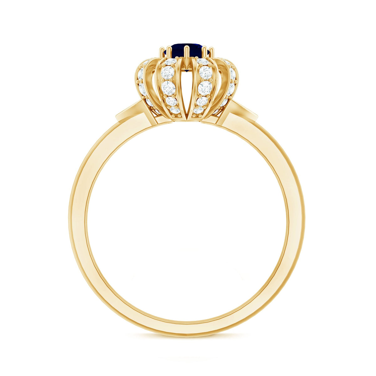 Blue Sapphire Engagement Ring Flower Design With Diamond Accents