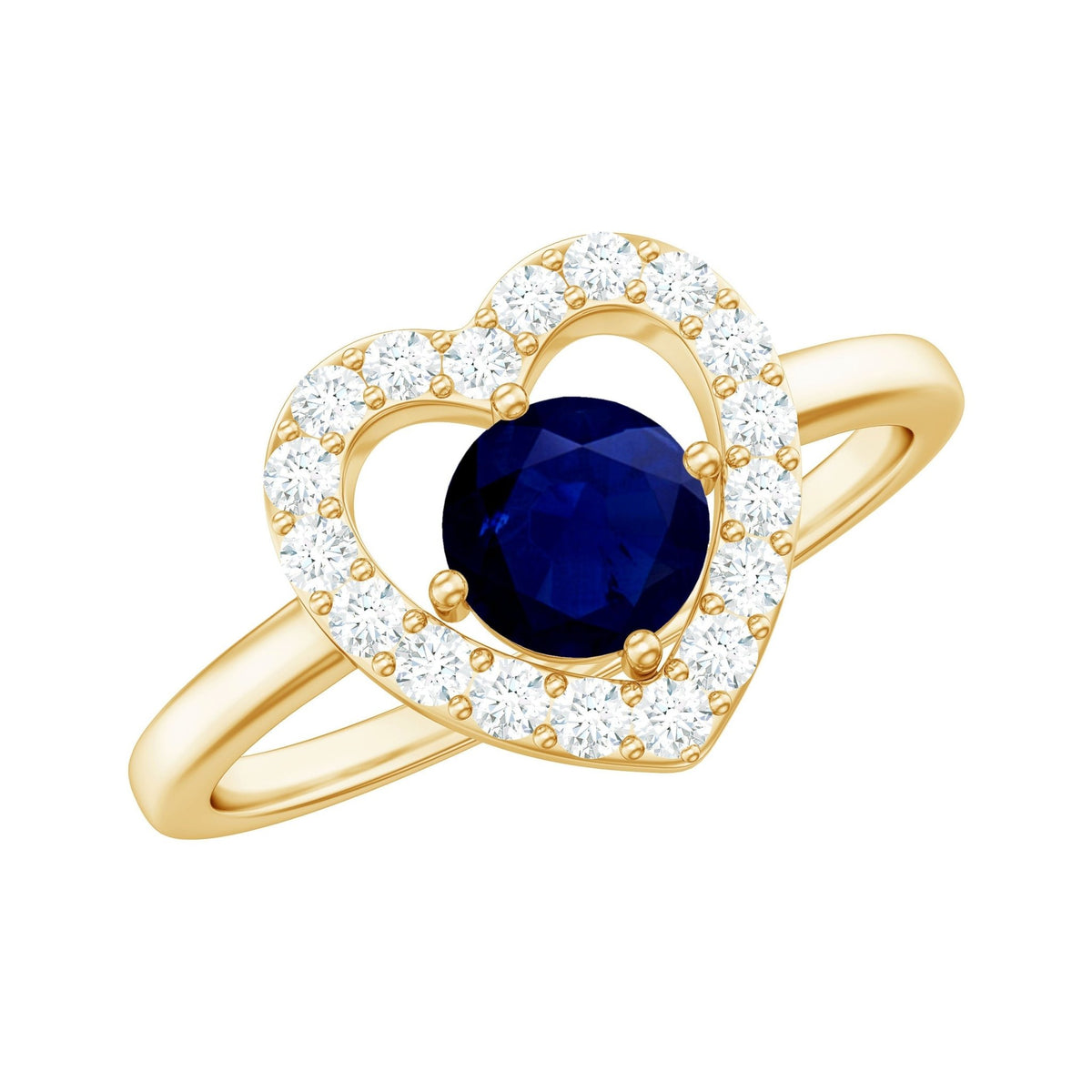 Blue Sapphire Engagement Ring Heart Diamond Ring 0.95 Ct AAA