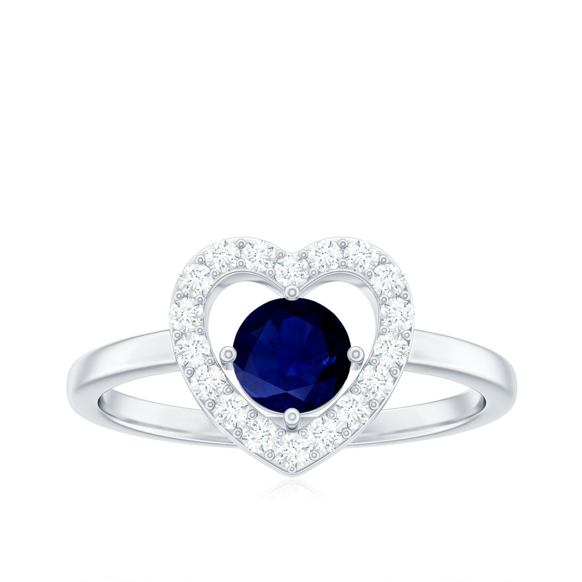Blue Sapphire Engagement Ring Heart Diamond Ring 0.95 Ct AAA