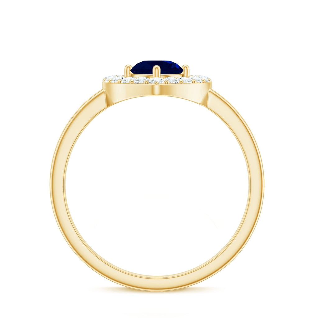 Blue Sapphire Engagement Ring Heart Diamond Ring 0.95 Ct AAA