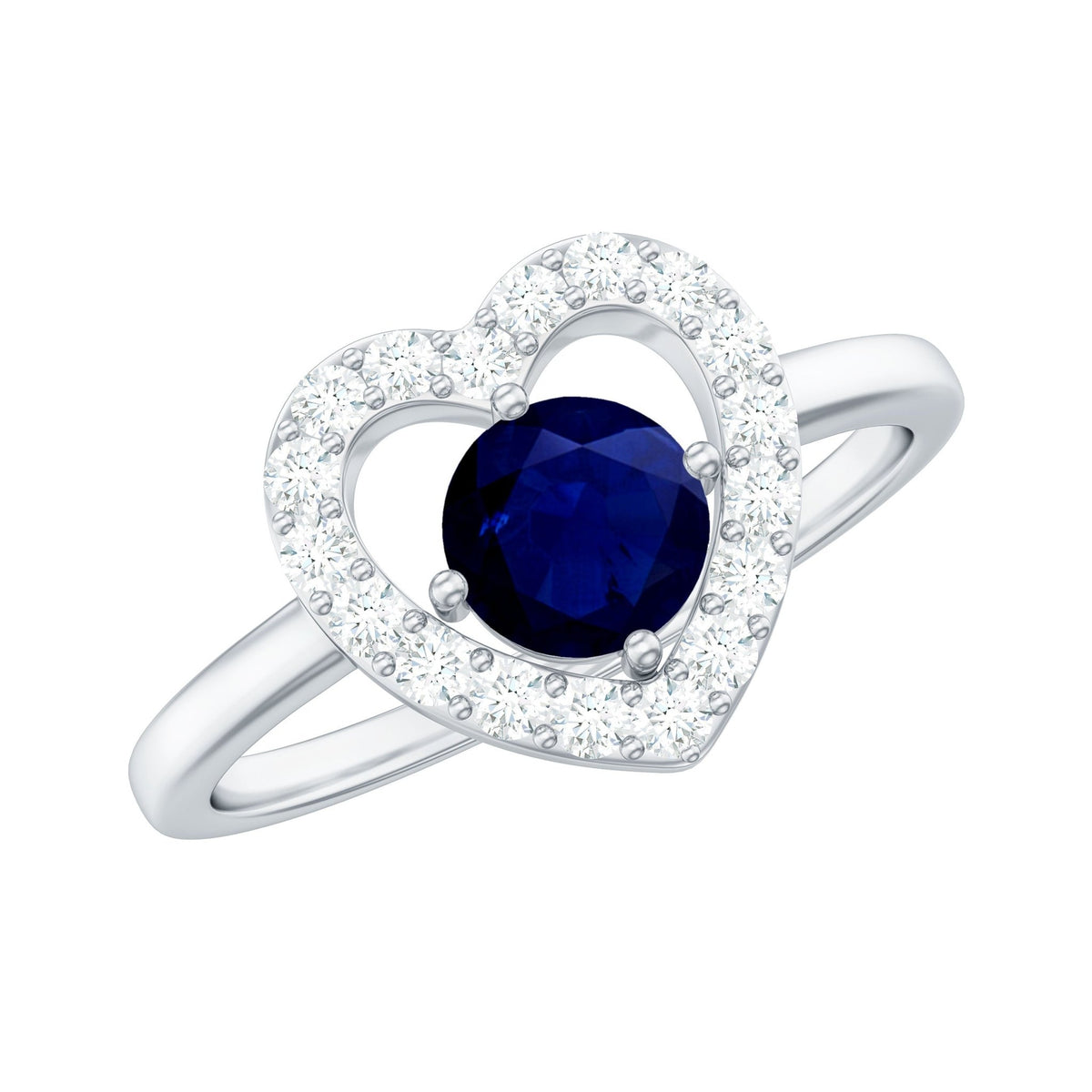 Blue Sapphire Engagement Ring Heart Diamond Ring 0.95 Ct AAA