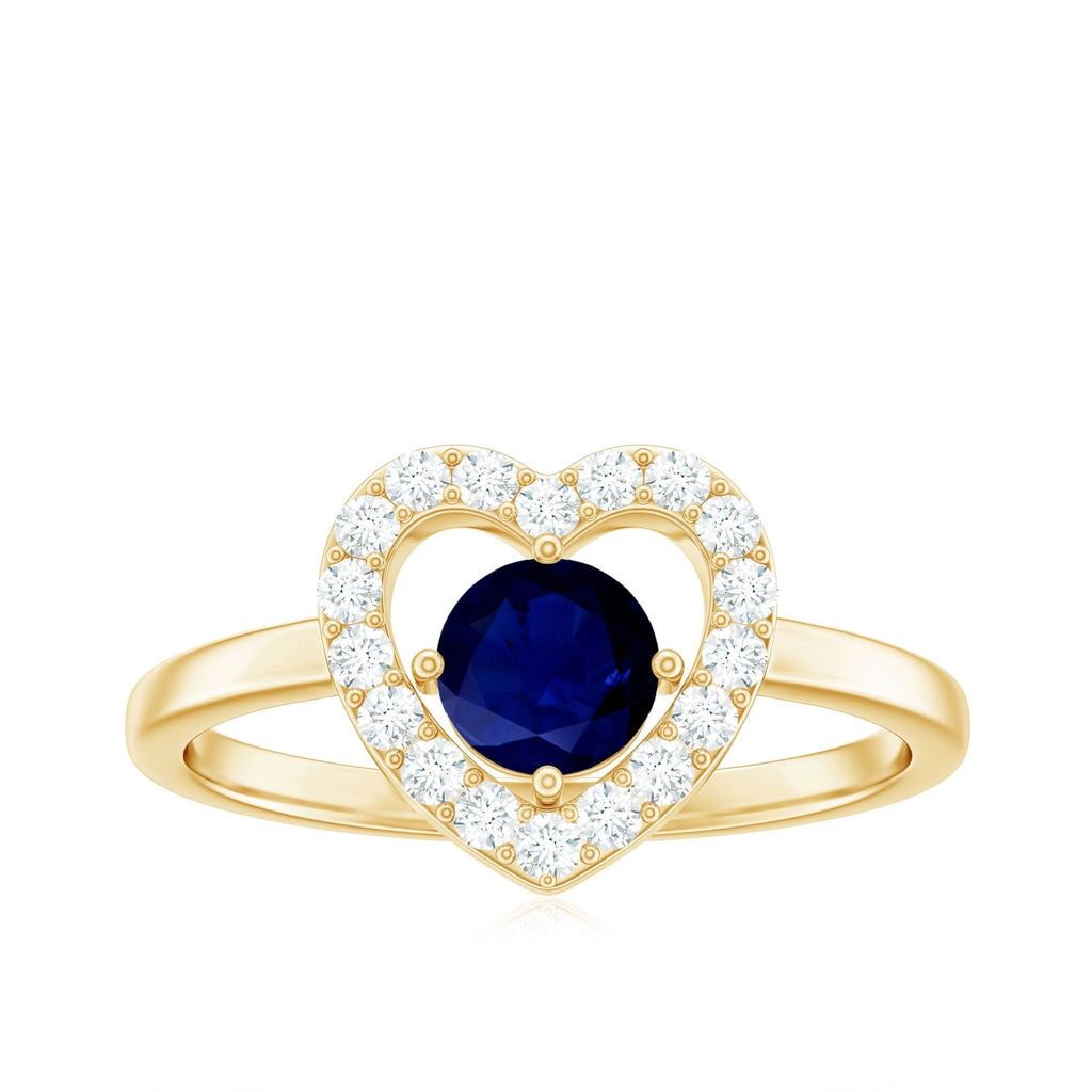 Blue Sapphire Engagement Ring Heart Diamond Ring 0.95 Ct AAA