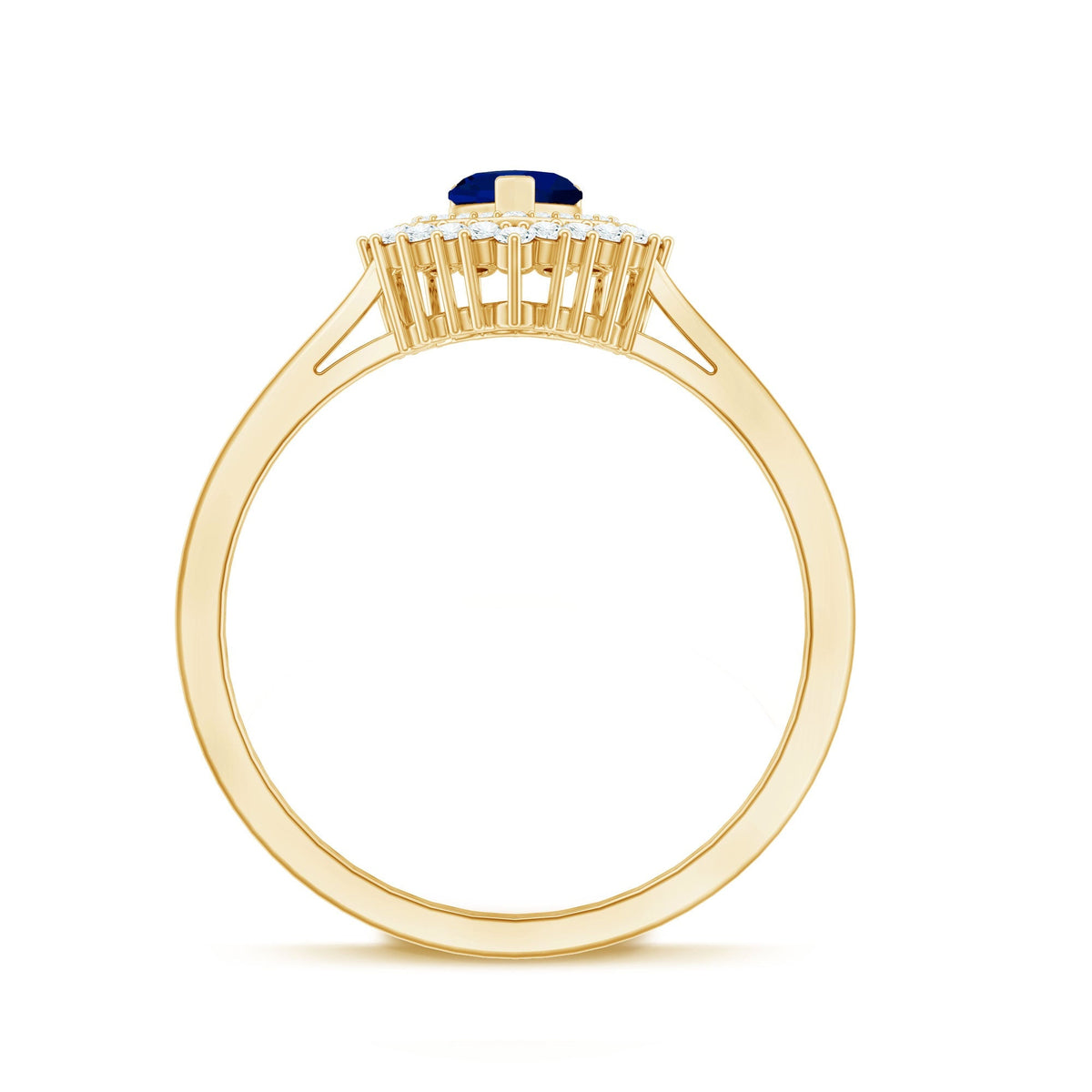 Blue Sapphire Engagement Ring, Heart Double Halo Diamond Ring