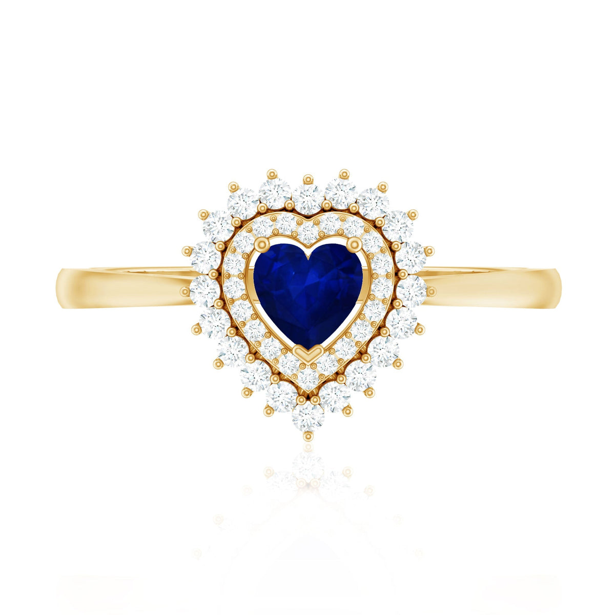 Blue Sapphire Engagement Ring, Heart Double Halo Diamond Ring