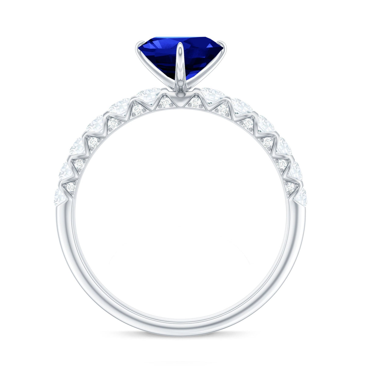 Blue Sapphire Engagement Ring, Heart Lab Created Sapphire Diamond