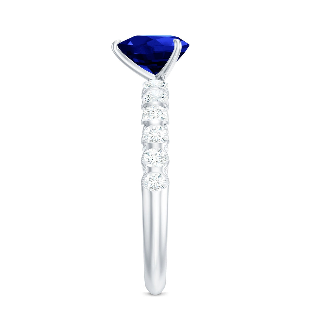 Blue Sapphire Engagement Ring, Heart Lab Created Sapphire Diamond