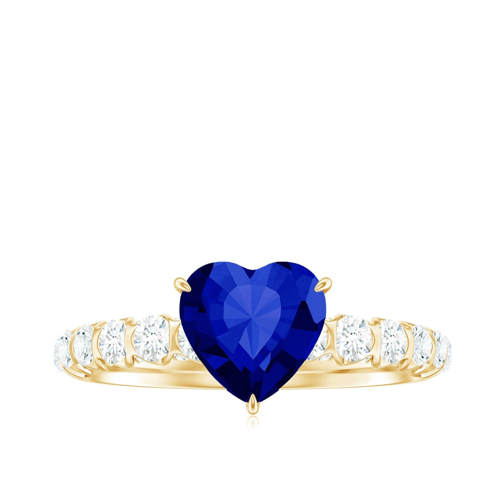 Blue Sapphire Engagement Ring, Heart Lab Created Sapphire Diamond
