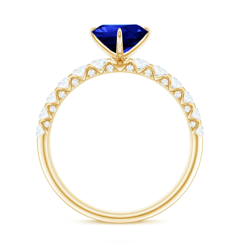 Blue Sapphire Engagement Ring, Heart Lab Created Sapphire Diamond