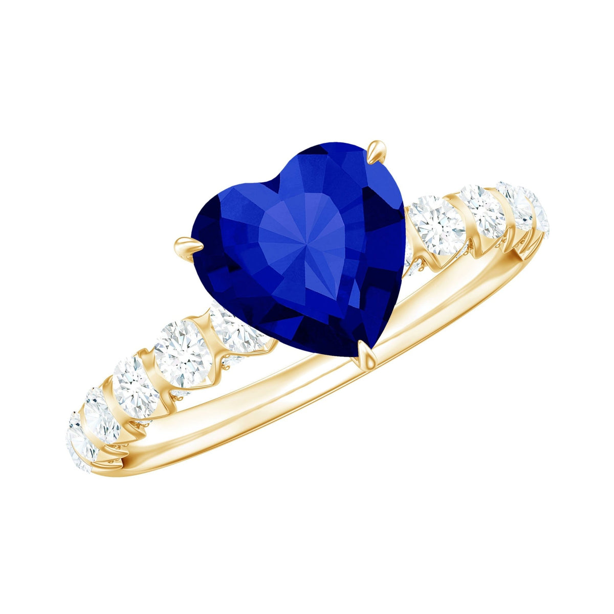 Blue Sapphire Engagement Ring, Heart Lab Created Sapphire Diamond