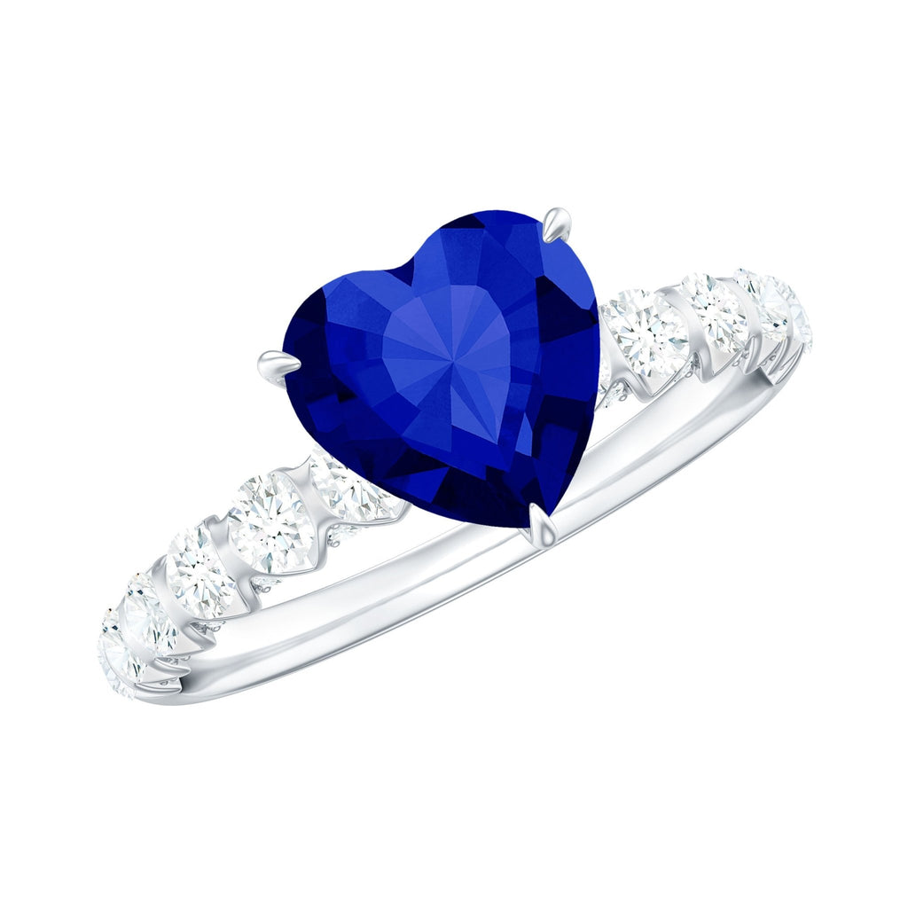 Blue Sapphire Engagement Ring, Heart Lab Created Sapphire Diamond