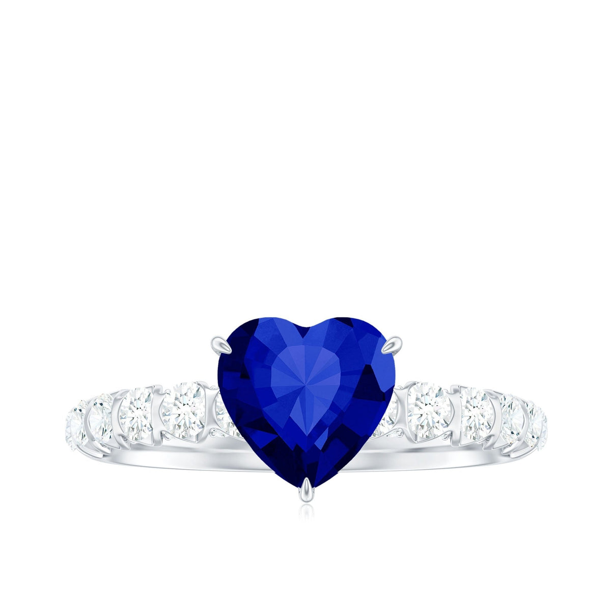 Blue Sapphire Engagement Ring, Heart Lab Created Sapphire Diamond