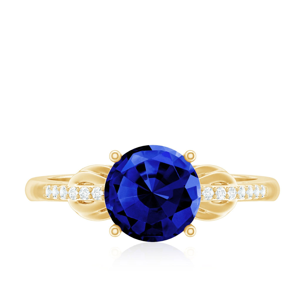 Blue Sapphire Engagement Ring, Lab Grown Diamond Bow Ring