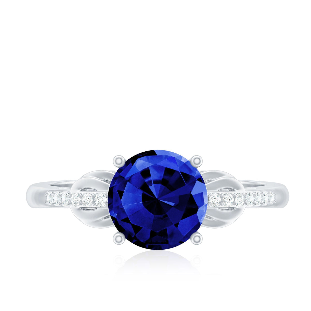 Blue Sapphire Engagement Ring, Lab Grown Diamond Bow Ring