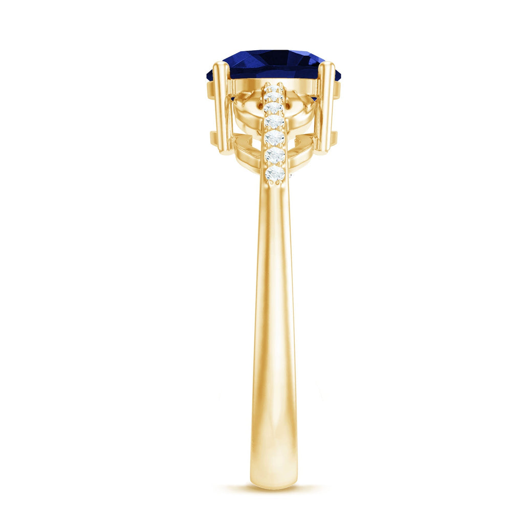Blue Sapphire Engagement Ring, Lab Grown Diamond Bow Ring