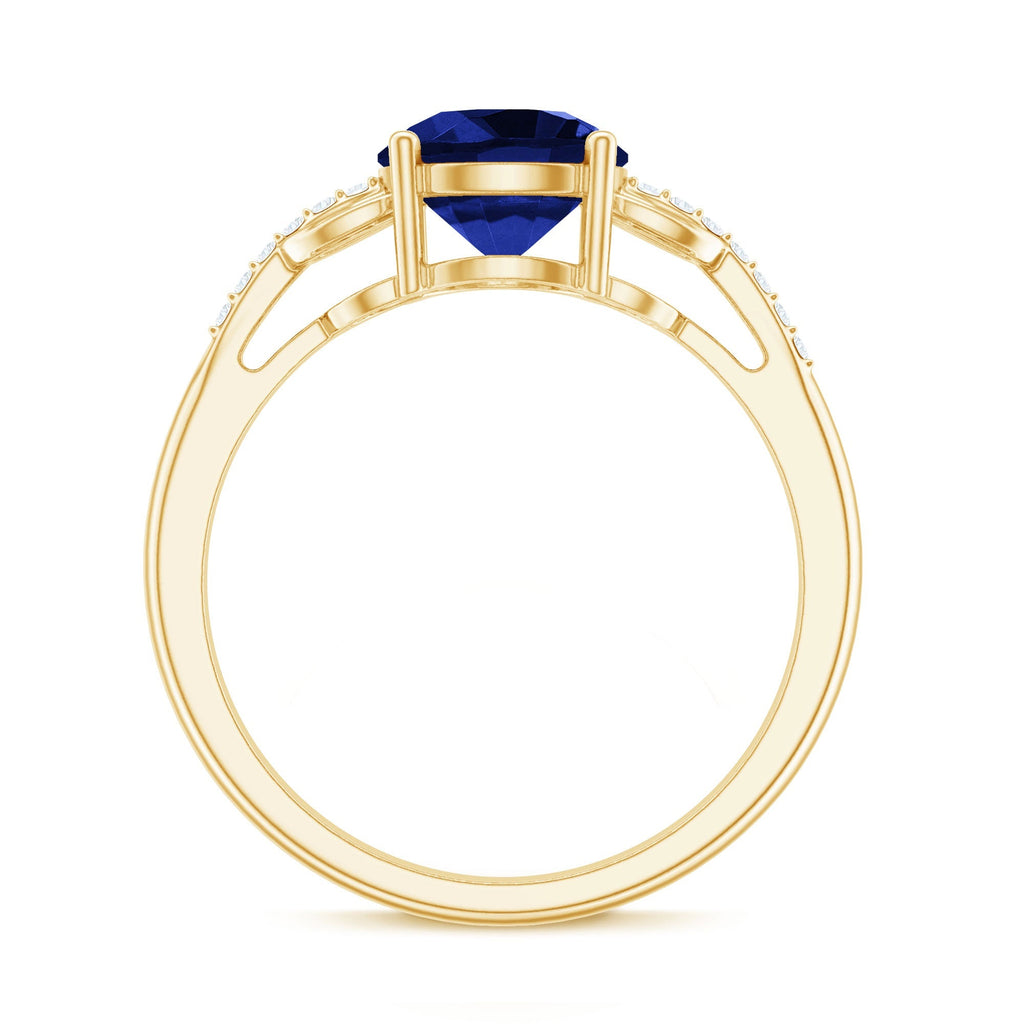 Blue Sapphire Engagement Ring, Lab Grown Diamond Bow Ring