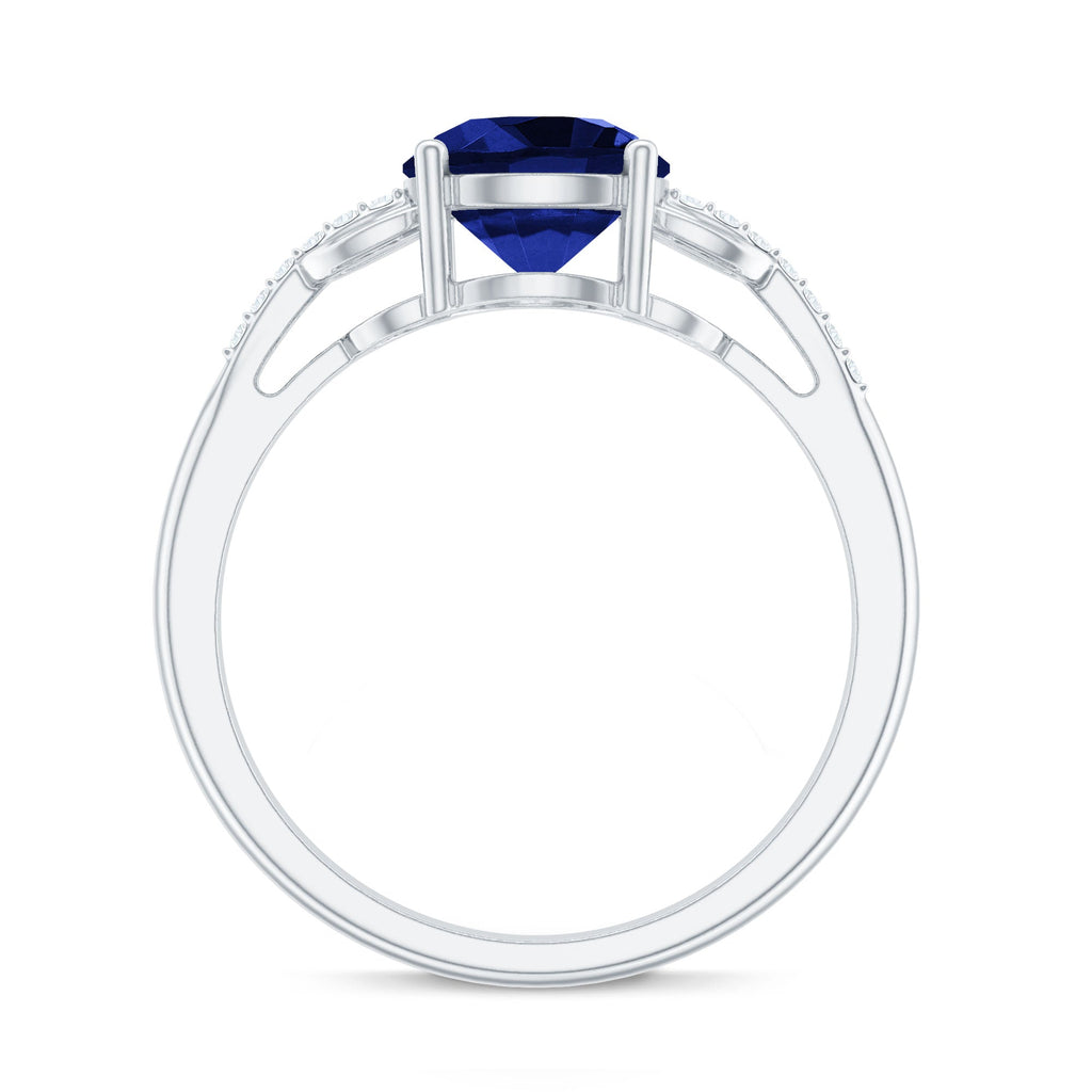 Blue Sapphire Engagement Ring, Lab Grown Diamond Bow Ring