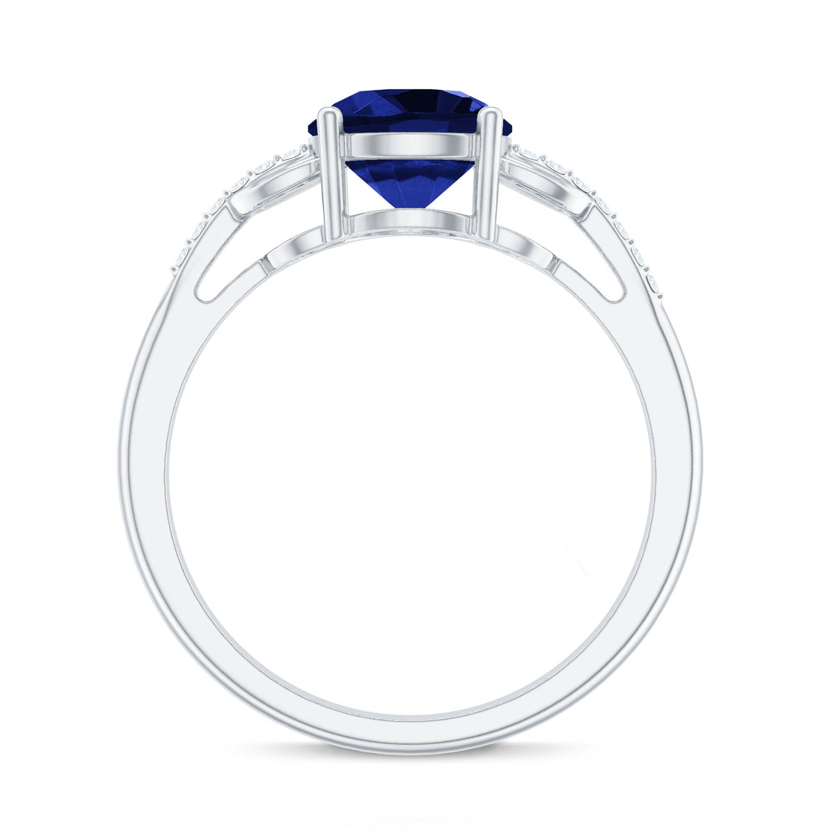 Blue Sapphire Engagement Ring, Lab Grown Diamond Bow Ring