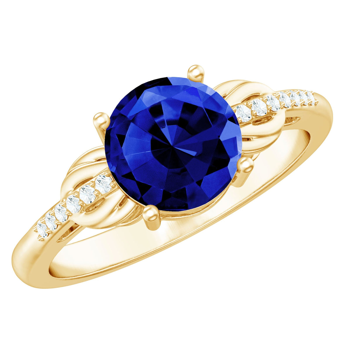 Blue Sapphire Engagement Ring, Lab Grown Diamond Bow Ring