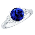 Blue Sapphire Engagement Ring, Lab Grown Diamond Bow Ring