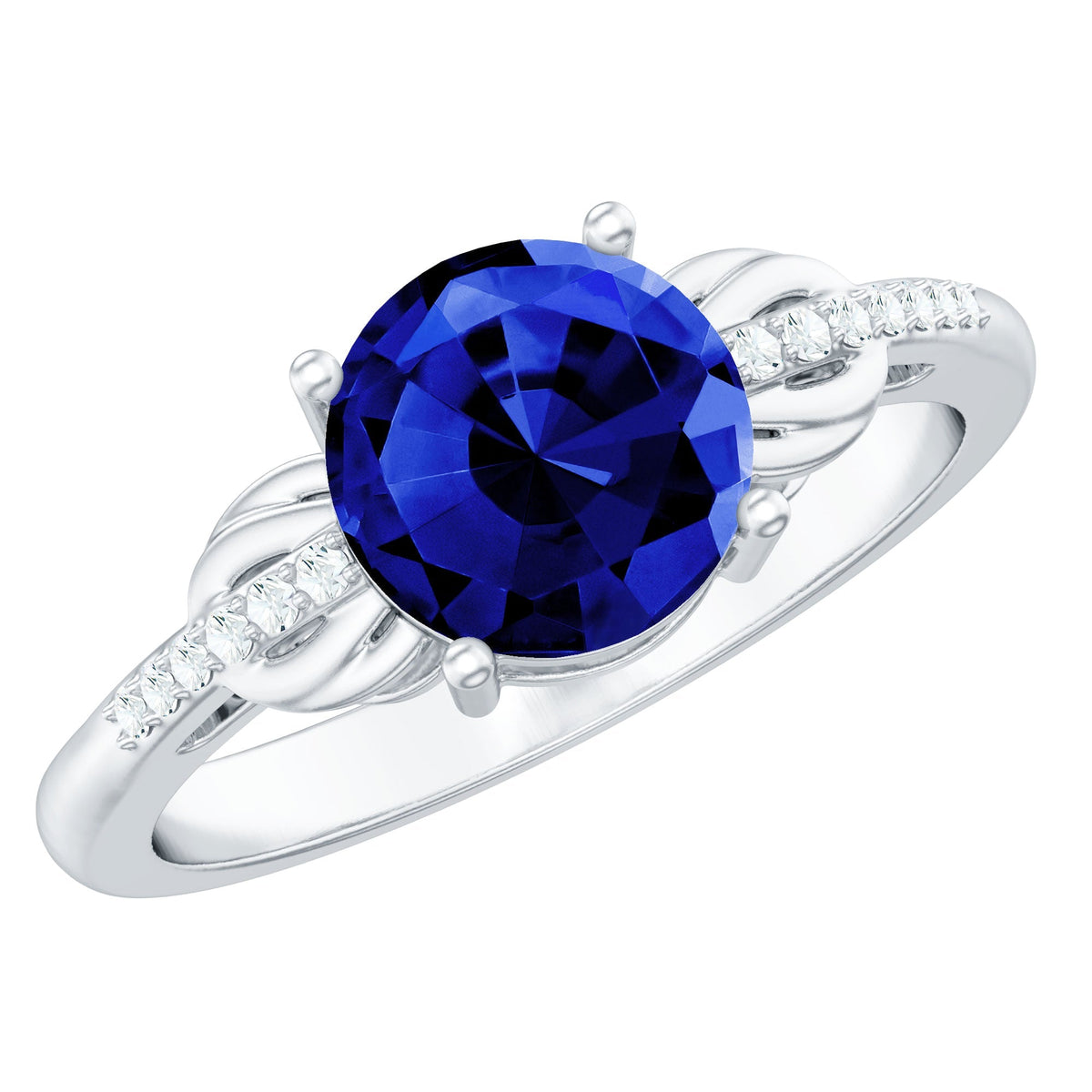 Blue Sapphire Engagement Ring, Lab Grown Diamond Bow Ring