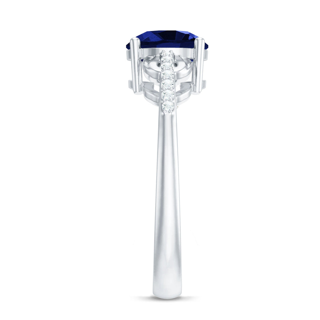 Blue Sapphire Engagement Ring, Lab Grown Diamond Bow Ring