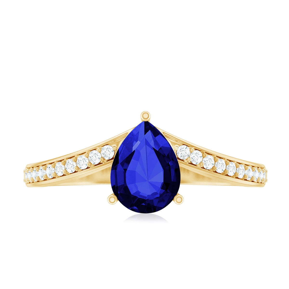 Blue Sapphire Engagement Ring, Lab Grown Diamond Chevron Band
