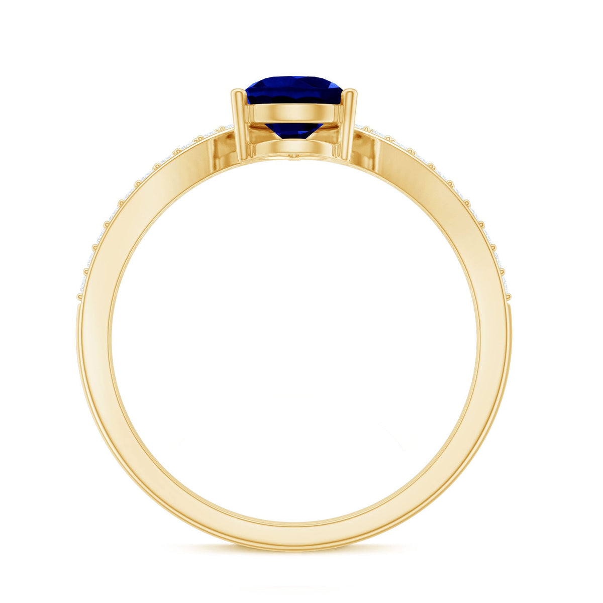 Blue Sapphire Engagement Ring, Lab Grown Diamond Chevron Band