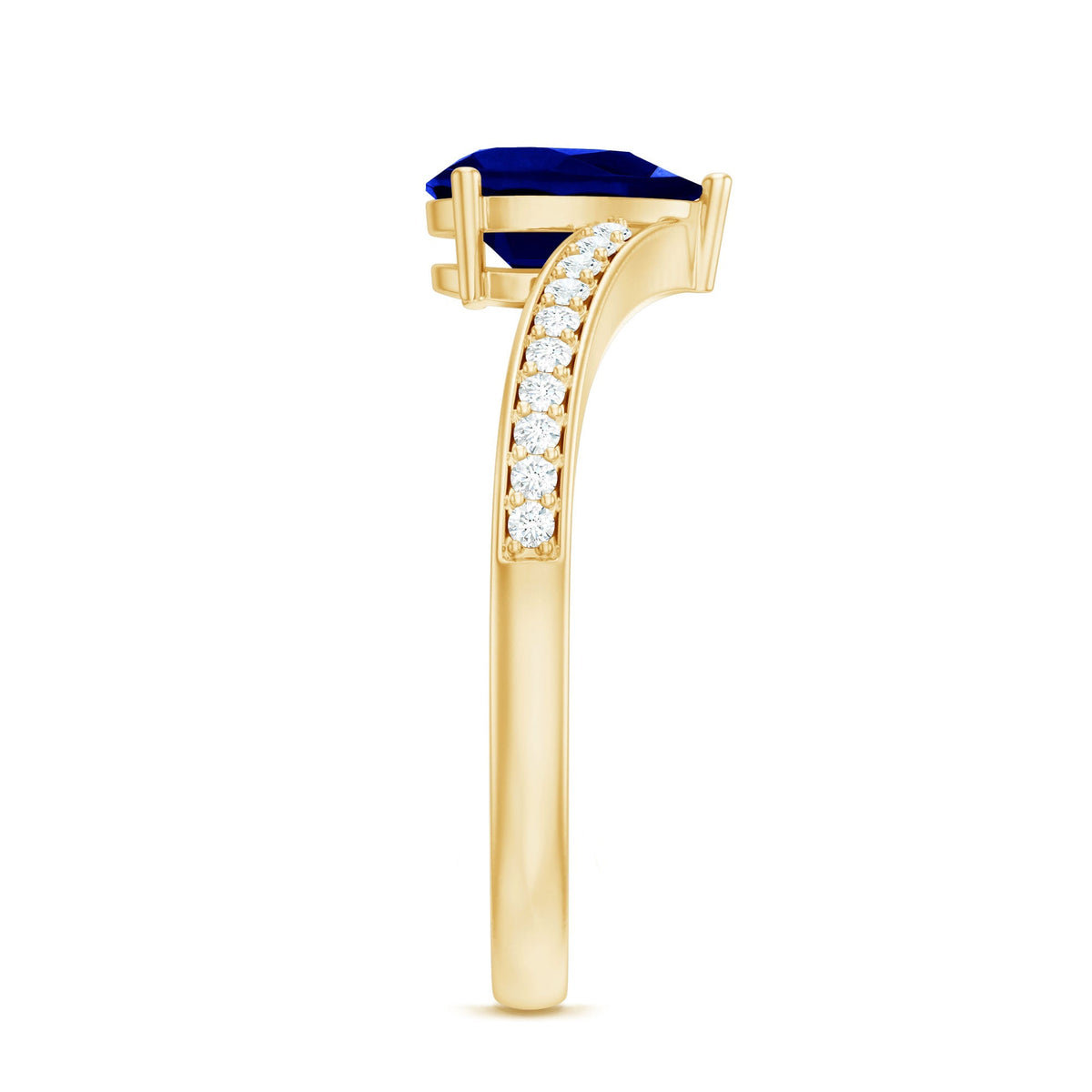 Blue Sapphire Engagement Ring, Lab Grown Diamond Chevron Band